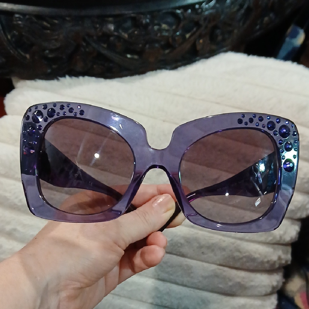 💜 Versace 4308-B Purple Swarovski Crystal Sunglasses Gold Medusa Gradient Lens